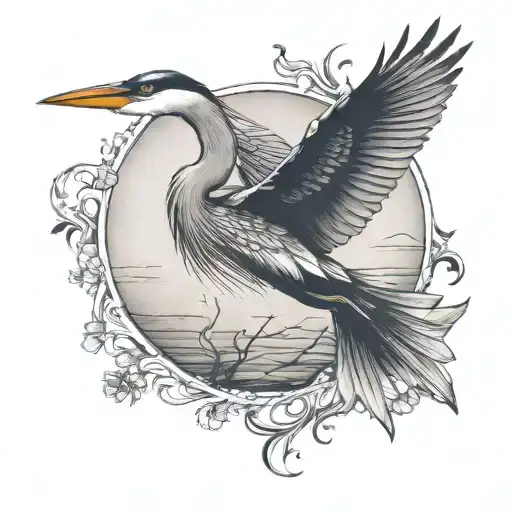 great blue heron flying tattoo design idea