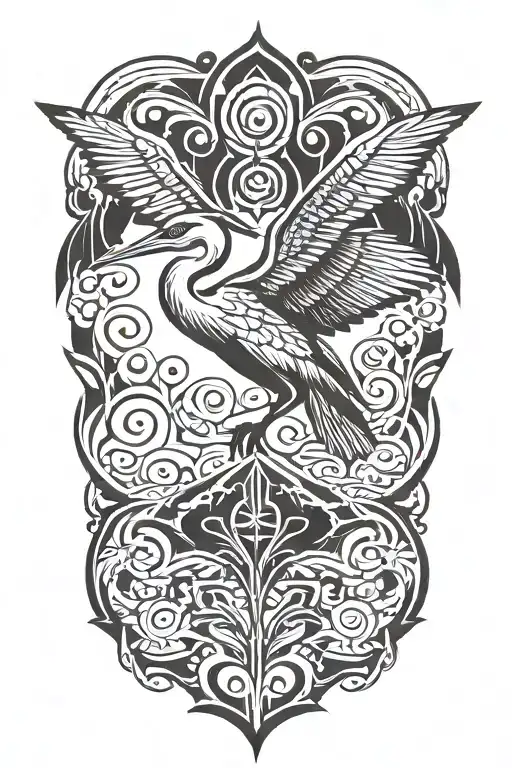 great blue heron flying tattoo design idea