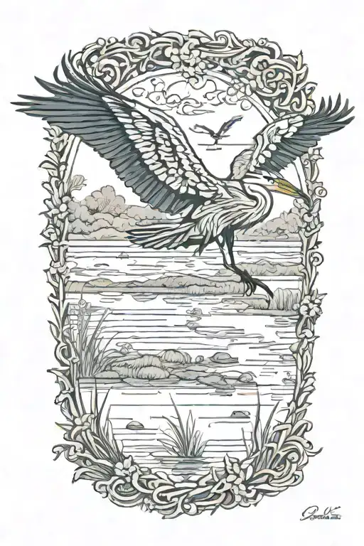 great blue heron flying tattoo design idea