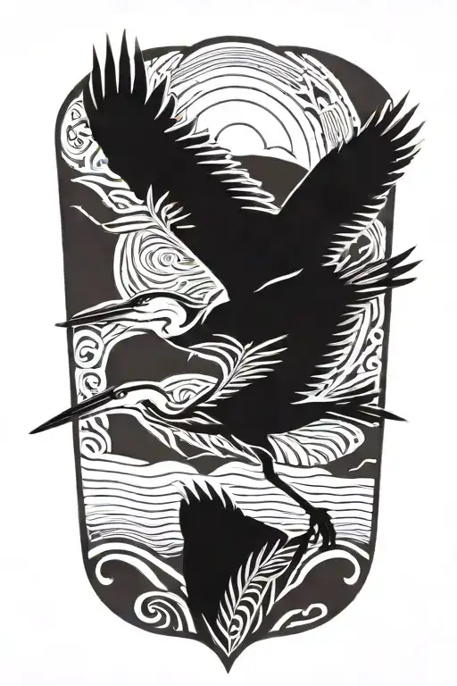 great blue heron flying tattoo design idea