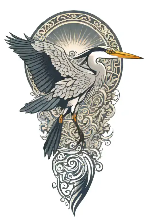 great blue heron flying tattoo design idea