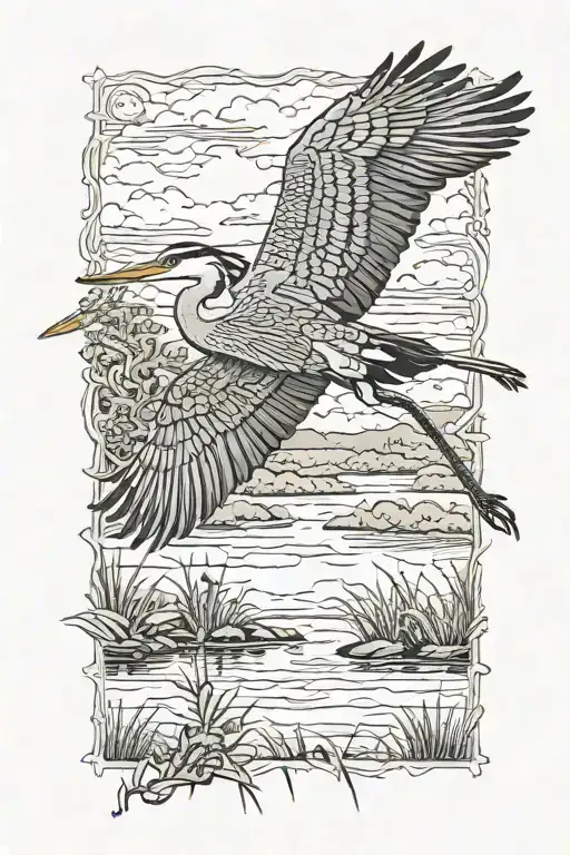 great blue heron flying tattoo design idea