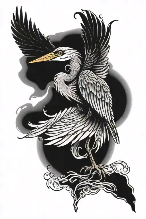 great blue heron flying tattoo design idea