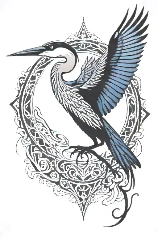 great blue heron flying tattoo design idea