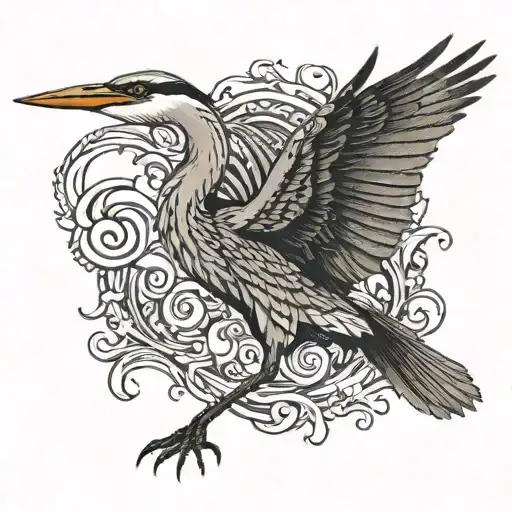 great blue heron flying tattoo design idea