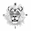 lion, flowers, clock, compass, full sleeve tattoo design idea