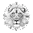 lion, flowers, clock, compass, full sleeve tattoo design idea