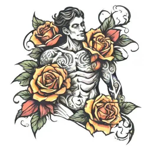 twisted vie with rose around torso tattoo design idea