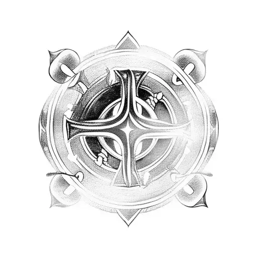 black image to tattoo on the back with a Viking theme, with boat, warriors, Norse runes, axes and Viking shields tattoo design idea