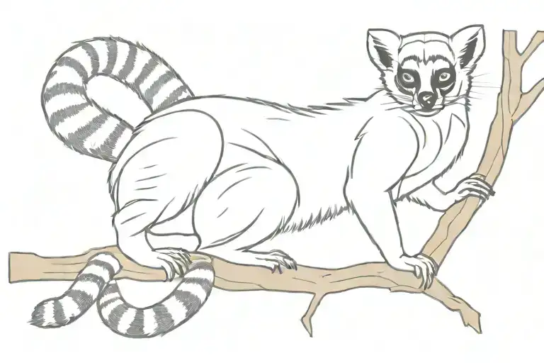 Outline of a Lemur lying down flat on a branch in the sun tattoo design idea