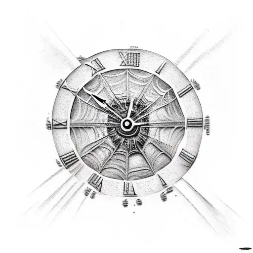 right side clock left spider webs tattoo design idea