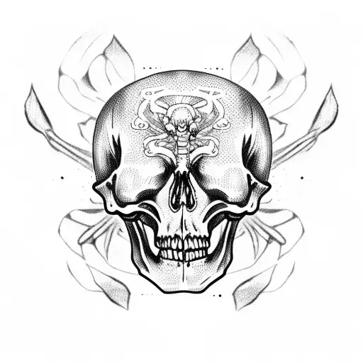 skeleton dancing on skulls tattoo design idea