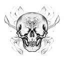 skeleton dancing on skulls tattoo design idea