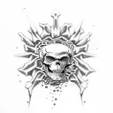 skeleton dancing on skulls tattoo design idea