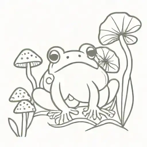 cute little frog and mushrooms tattoo design idea
