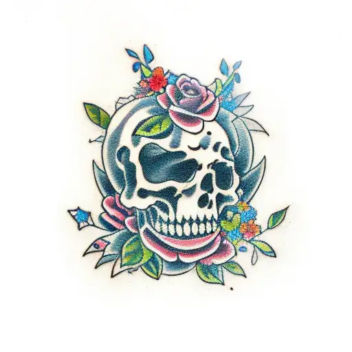 broken gravestone with flowers on it tattoo design idea