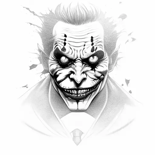 two faced joker character, one killer smile and one serious  tattoo design idea