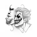 two faced joker character, one killer smile and one serious  tattoo design idea