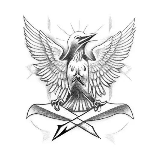 Brotherhood, with symbols of a sword representing loyalty, a cross to represent trust, a raven to respect and a rose to  tattoo design idea
