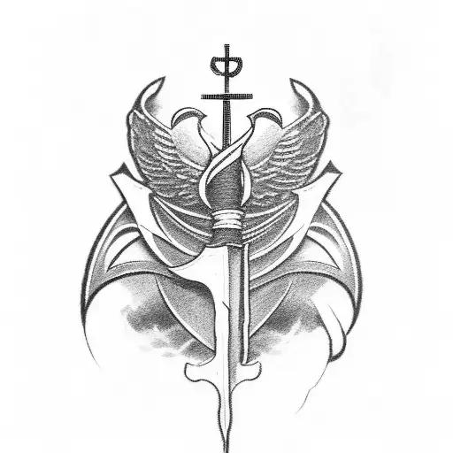 Brotherhood, with symbols of a sword representing loyalty, a cross to represent trust, a raven to respect and a rose to  tattoo design idea