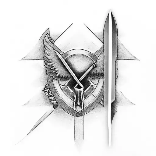 Brotherhood, with symbols of a sword representing loyalty, a cross to represent trust, a raven to respect and a rose to  tattoo design idea