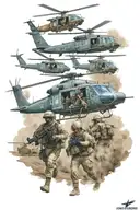 army air assault combat scene soldiers helicopters and in Iraq  tattoo design idea