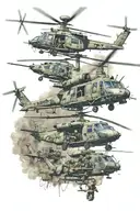 army air assault combat scene soldiers helicopters and in Iraq  tattoo design idea