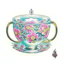 A teacup with flowers and engineering tools tattoo design idea