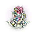 A teacup with flowers and engineering tools tattoo design idea