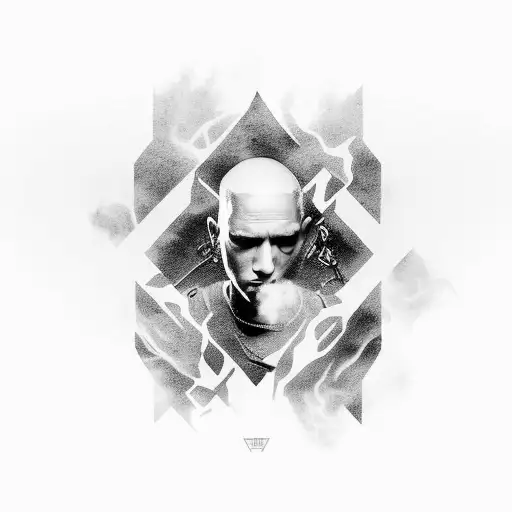 Eminem's lyrics forming a smoke-filled skyline tattoo design idea