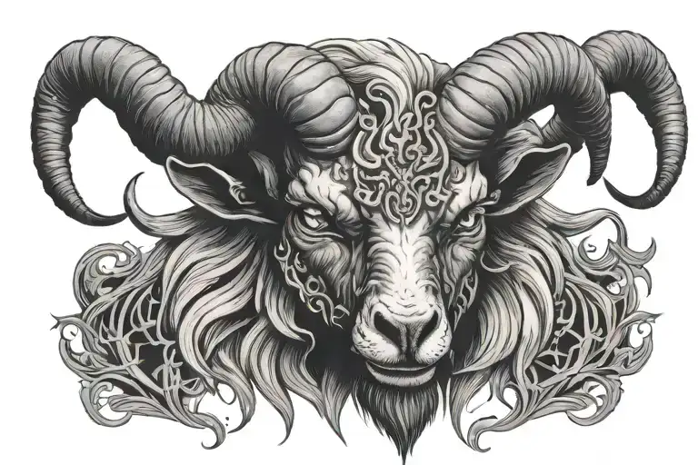 demon goat head tattoo facing forwards tattoo design idea