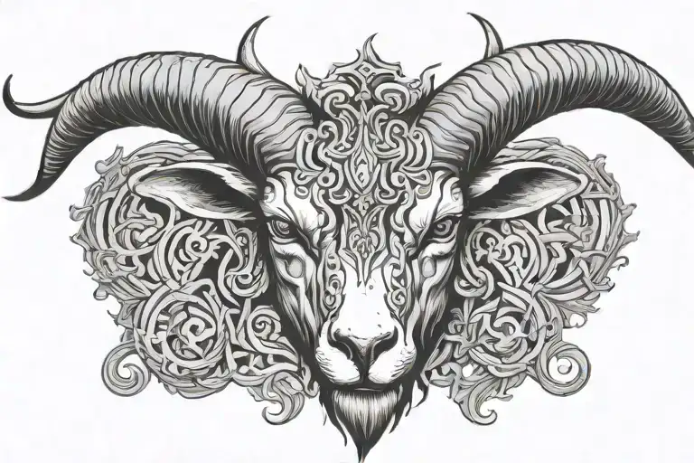 symmetrical demon goat head tattoo facing forwards tattoo design idea