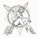 Black  Stripper Silhouette with High heels fishnets bunny ears, posing Seductively. thorny blood circle dripping blood tattoo design idea