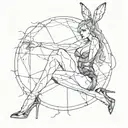 Black  Stripper Silhouette with High heels fishnets bunny ears, posing Seductively. thorny blood circle dripping blood tattoo design idea