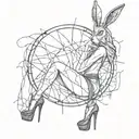 Black  Stripper Silhouette with High heels fishnets bunny ears, posing Seductively. thorny blood circle dripping blood tattoo design idea