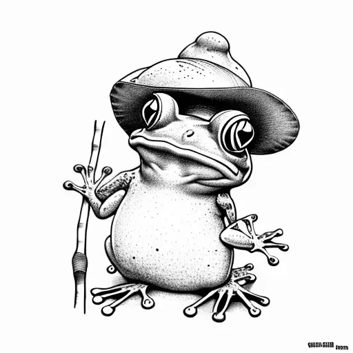 frog stripping on a bamboo stick hat tattoo design idea