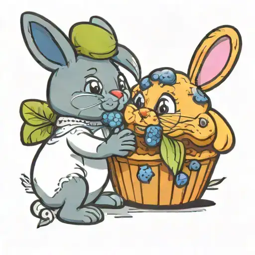 a blueberry muffin hugging a bunny happy cartoon best friends  tattoo design idea