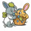 a blueberry muffin hugging a bunny happy cartoon best friends  tattoo design idea