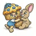 a blueberry muffin hugging a bunny happy cartoon best friends  tattoo design idea
