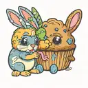 a blueberry muffin hugging a bunny happy cartoon best friends  tattoo design idea