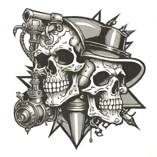 Skull underground diamond driller tattoo design idea