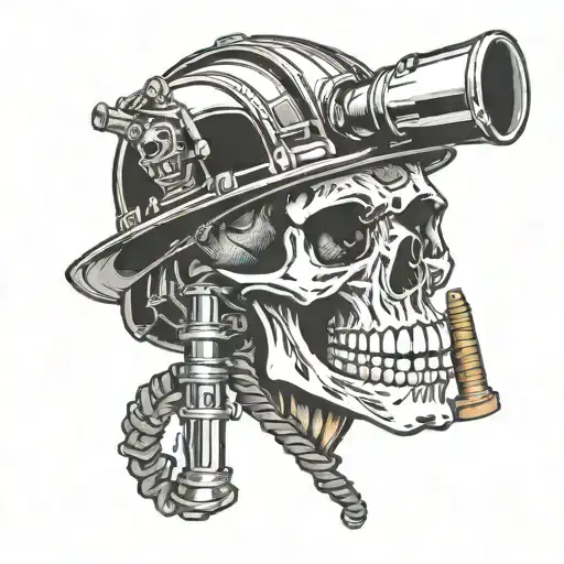 driller skull with hard hat & cap lamp with drill bit as a cigar tattoo design idea