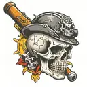 skull & crossbones with hard hat & cap lamp with drill bit cigar tattoo design idea