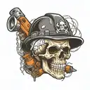 skull & crossbones with hard hat & cap lamp with drill bit cigar tattoo design idea