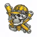 skull & crossbones with hard hat & cap lamp with drill bit cigar tattoo design idea