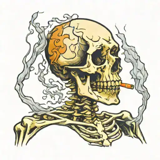 van gogh's skeleton smoking cigarette tattoo design idea