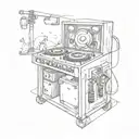 A sketch-style tattoo of a DJ booth surrounded by insurance-related elements tattoo design idea