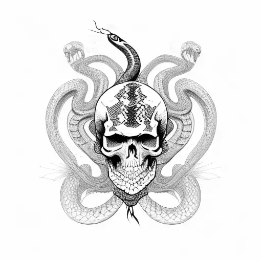 snake with floral, skull, and spider  tattoo design idea