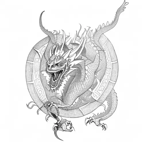 devil medieval dragon vs ketzatcoatl on fire dragon tattoo design idea