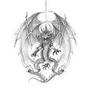 devil medieval dragon vs ketzatcoatl on fire dragon tattoo design idea